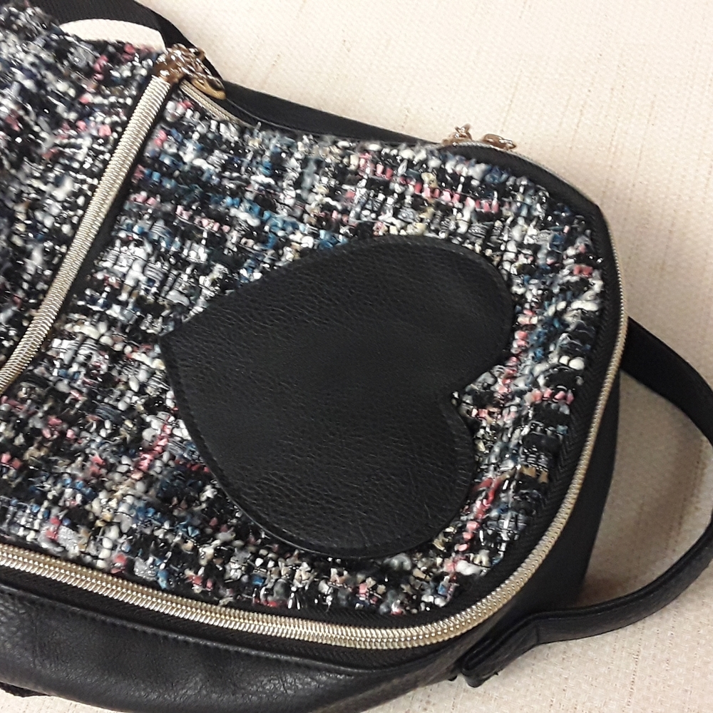 Black Heart Houndstooth Shimmer Pastel boho Goth Backpack Purse Bag - Picture 3 of 8